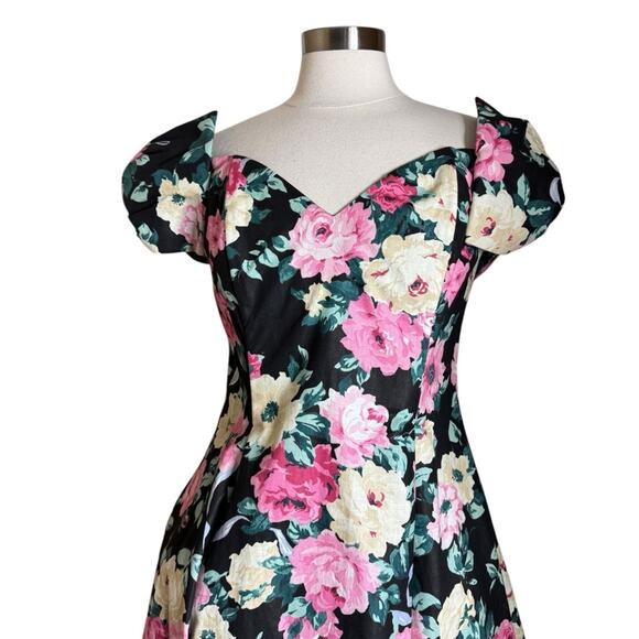 Vintage Jessica McClintock Gunne Sax Floral Bow Detail A-Line Dress Tulle Bottom - Picture 5 of 13